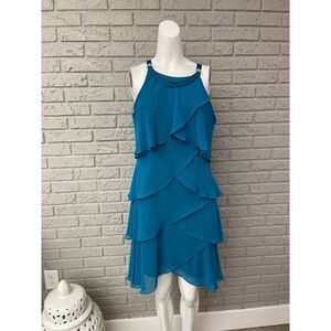 SLNY Layered Rhinestone Straps Halter Dress Size 10